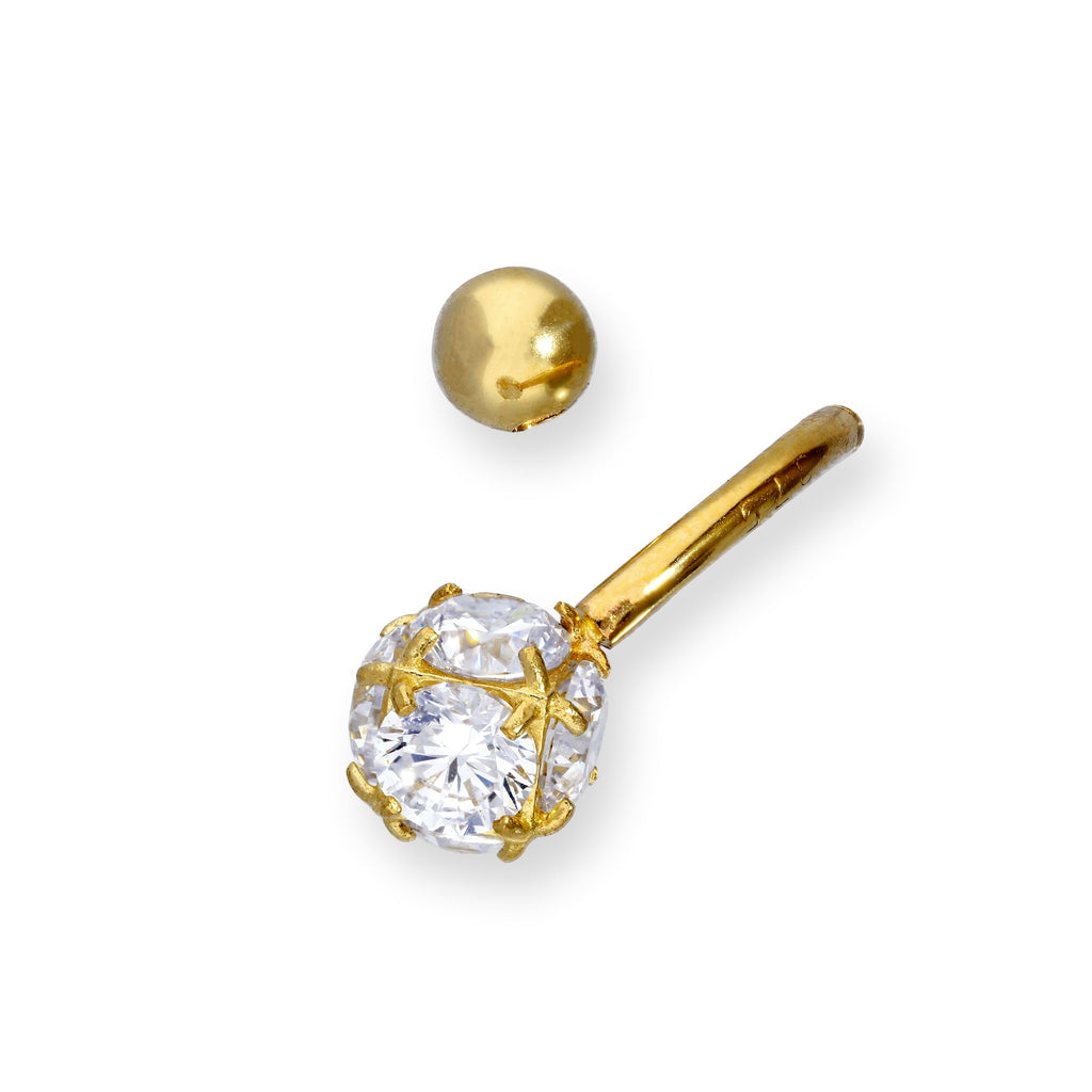 9 Karat Gold & Klar CZ Kristall Kugel Kugelende Bauchnabelstange