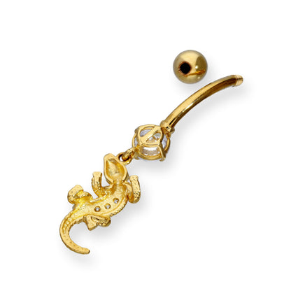 9 Karat Gold & Klar CZ Kristall Hängend Krokodil Kugelende Bauchnabelstange