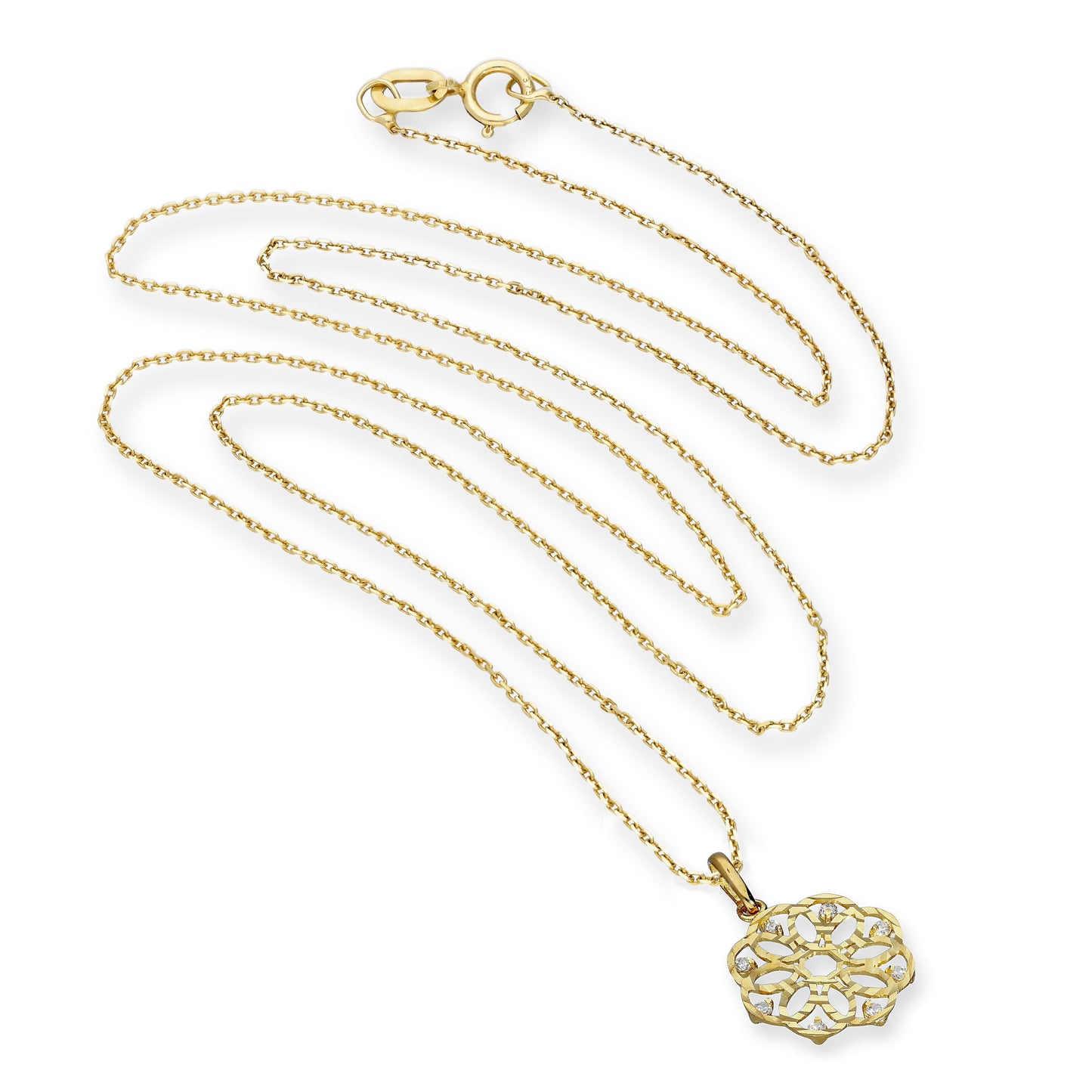 9 Karat Gold & Klar CZ Kristall Blume Kreis Anhänger Halskette 40,5 - 51cm