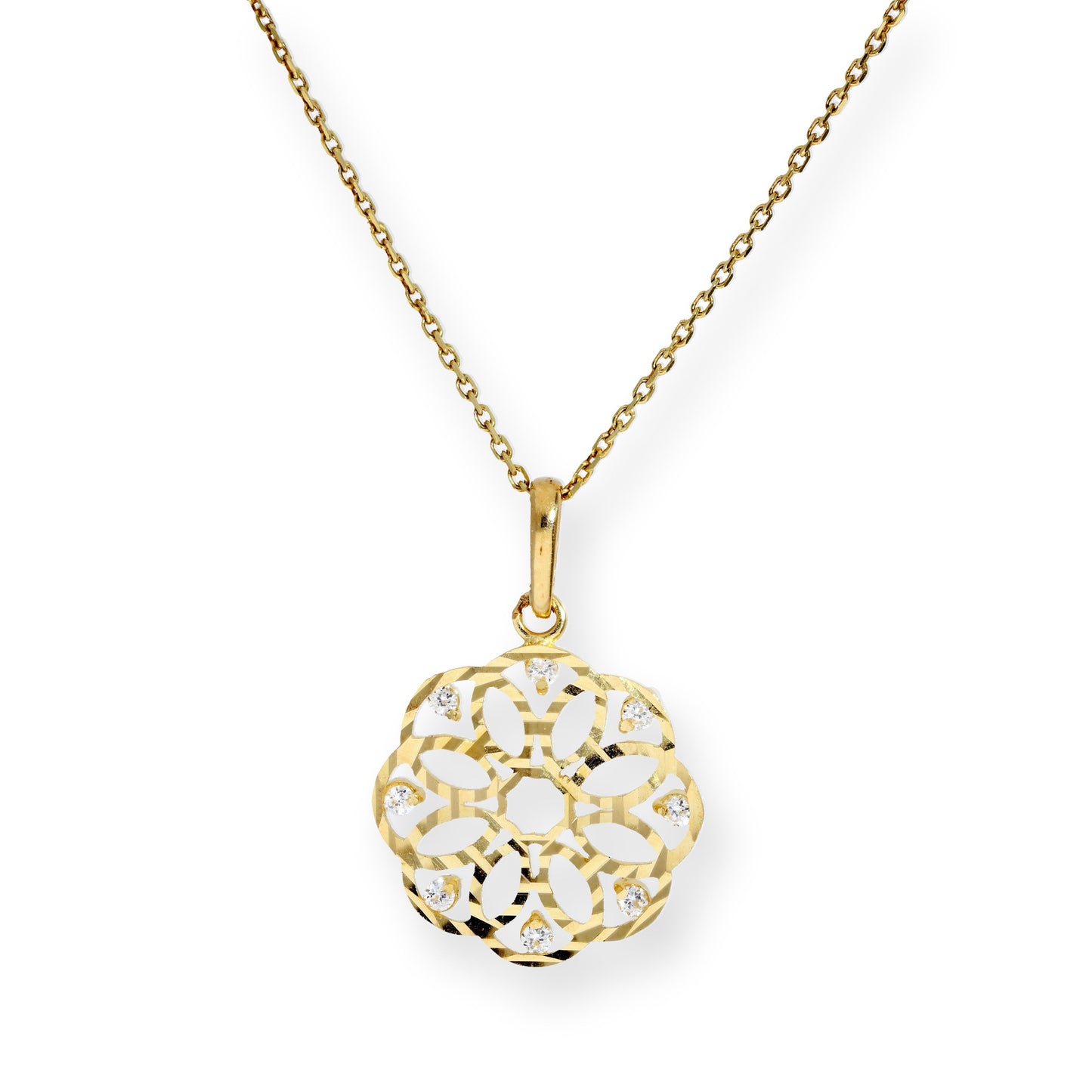 Halskette mit Blumenanhänger aus 9 Karat Gold und klarem Zirkonia, 16–20 Zoll