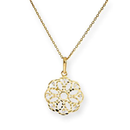 Halskette mit Blumenanhänger aus 9 Karat Gold und klarem Zirkonia, 16–20 Zoll