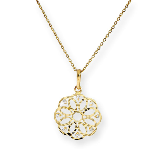 Halskette mit Blumenanhänger aus 9 Karat Gold und klarem Zirkonia, 16–20 Zoll