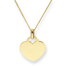 9 Karat Gold gravierbarer Herzanhänger Halskette 40 - 45 cm