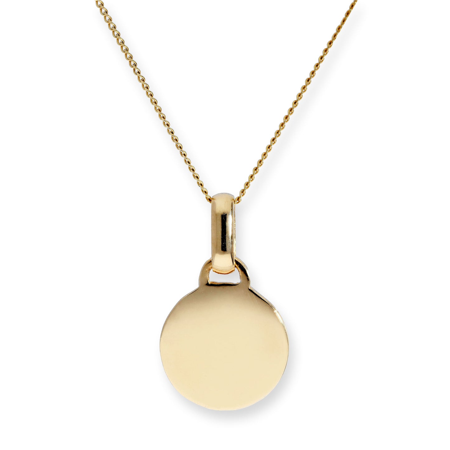 9ct Gold Engravable Round Pendant Necklace 16 - 20 Inches
