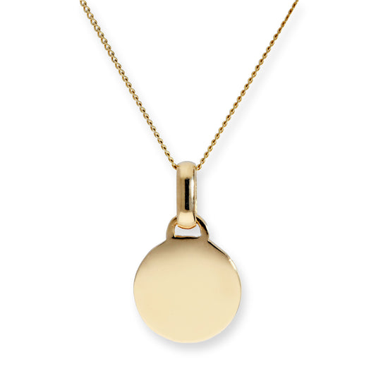 9ct Gold Engravable Round Pendant Necklace 16 - 20 Inches