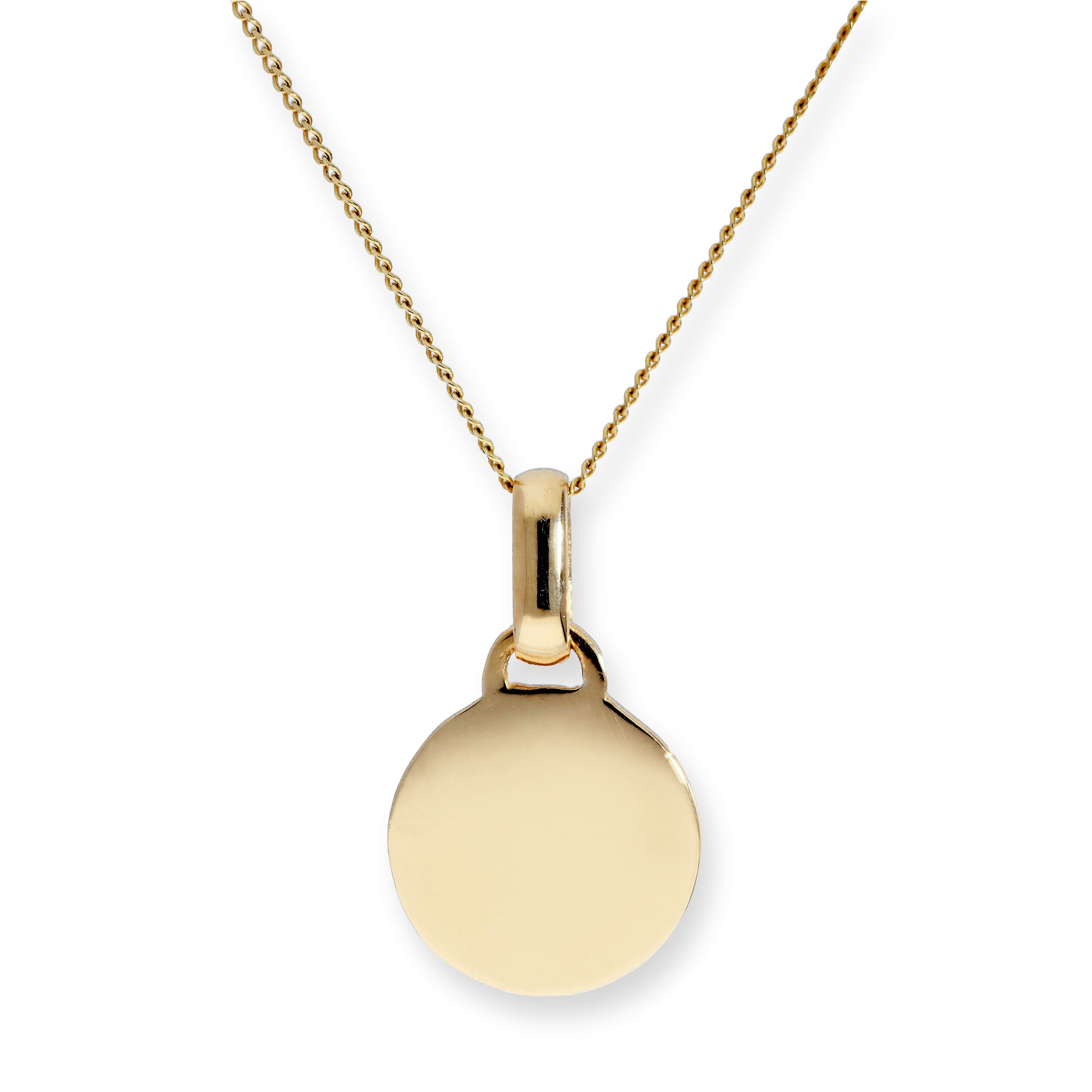 Halskette mit rundem Anhänger aus 9 Karat Gold, gravierbar, 16–20 Zoll