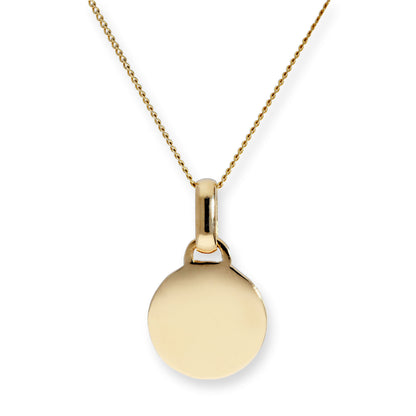 Halskette mit rundem Anhänger aus 9 Karat Gold, gravierbar, 16–20 Zoll