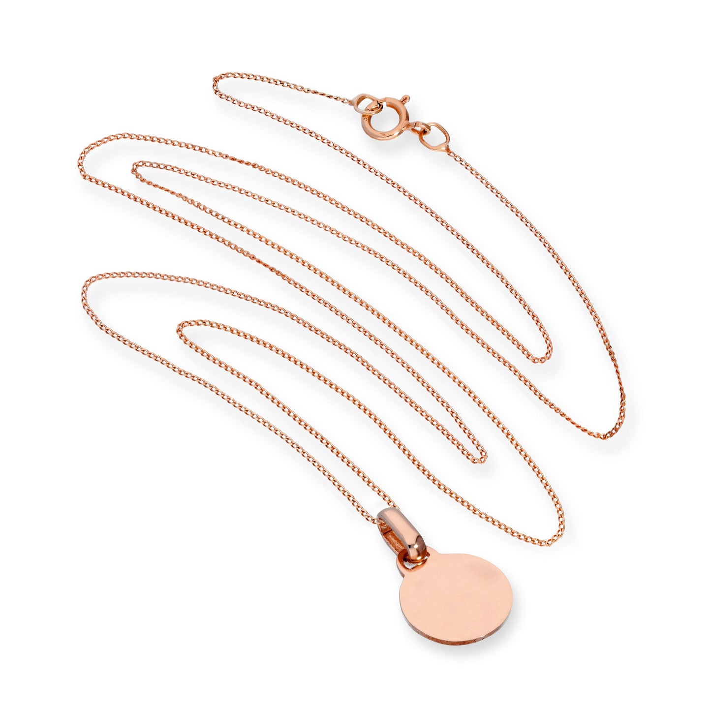 Halskette mit gravierbarem rundem Anhänger aus 9 Karat Roségold, 16–18 Zoll