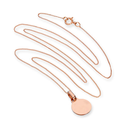 Halskette mit gravierbarem rundem Anhänger aus 9 Karat Roségold, 16–18 Zoll