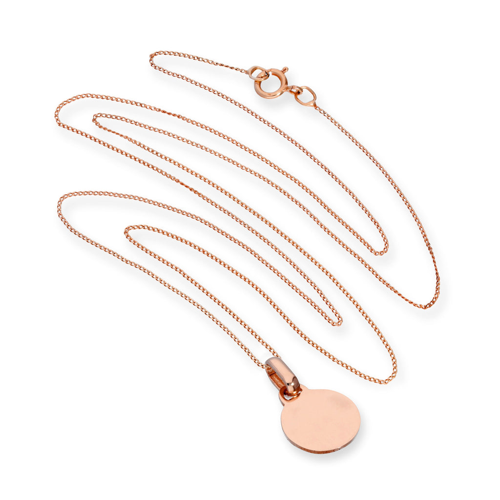 Halskette mit gravierbarem rundem Anhänger aus 9 Karat Roségold, 16–18 Zoll