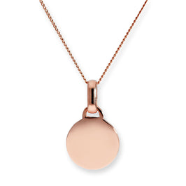Halskette mit gravierbarem rundem Anhänger aus 9 Karat Roségold, 16–18 Zoll