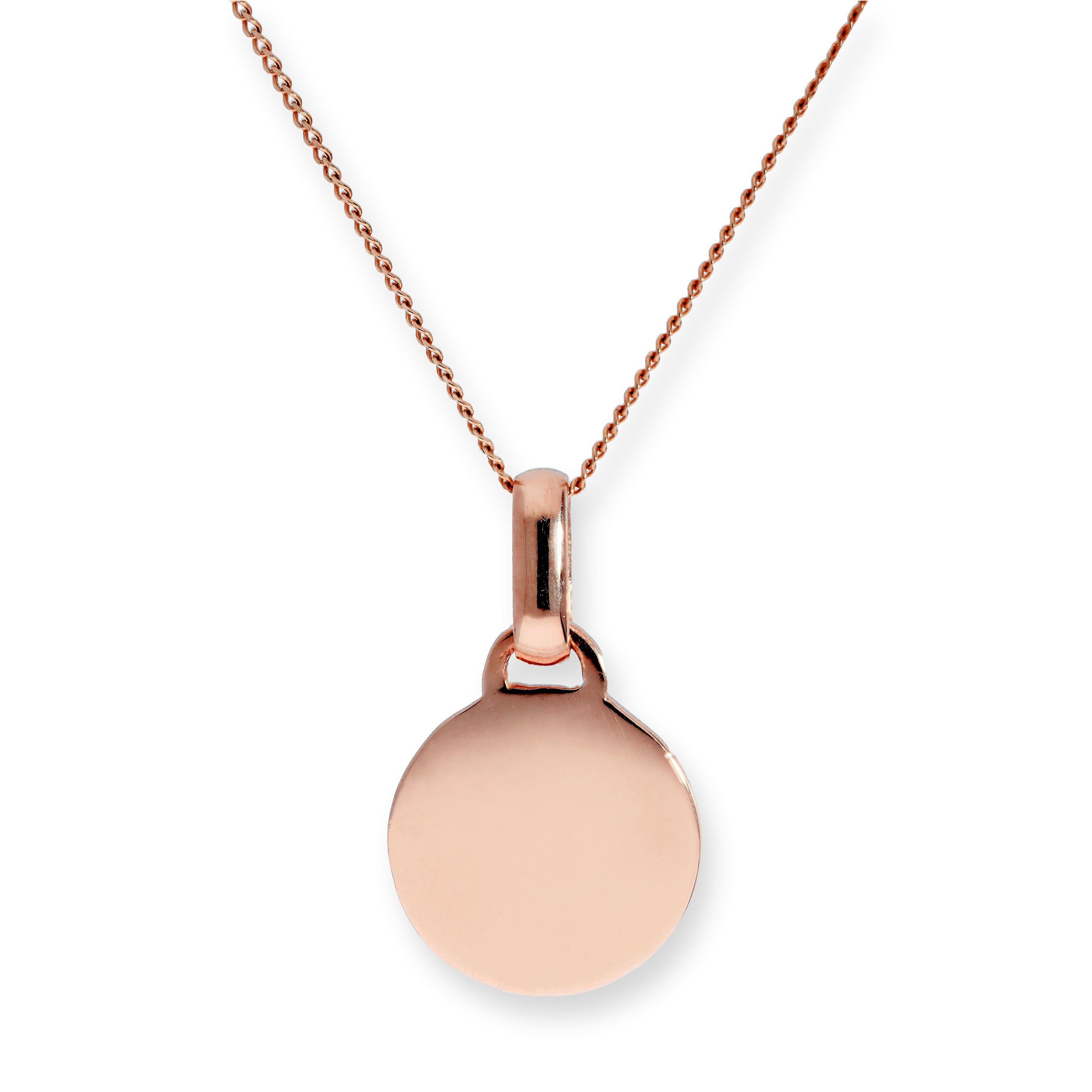 Halskette mit gravierbarem rundem Anhänger aus 9 Karat Roségold, 16–18 Zoll