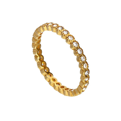 9 Karat Gold & klarer CZ-Kristall Vollständiger Ewigkeitsring zum Stapeln Größe I-U