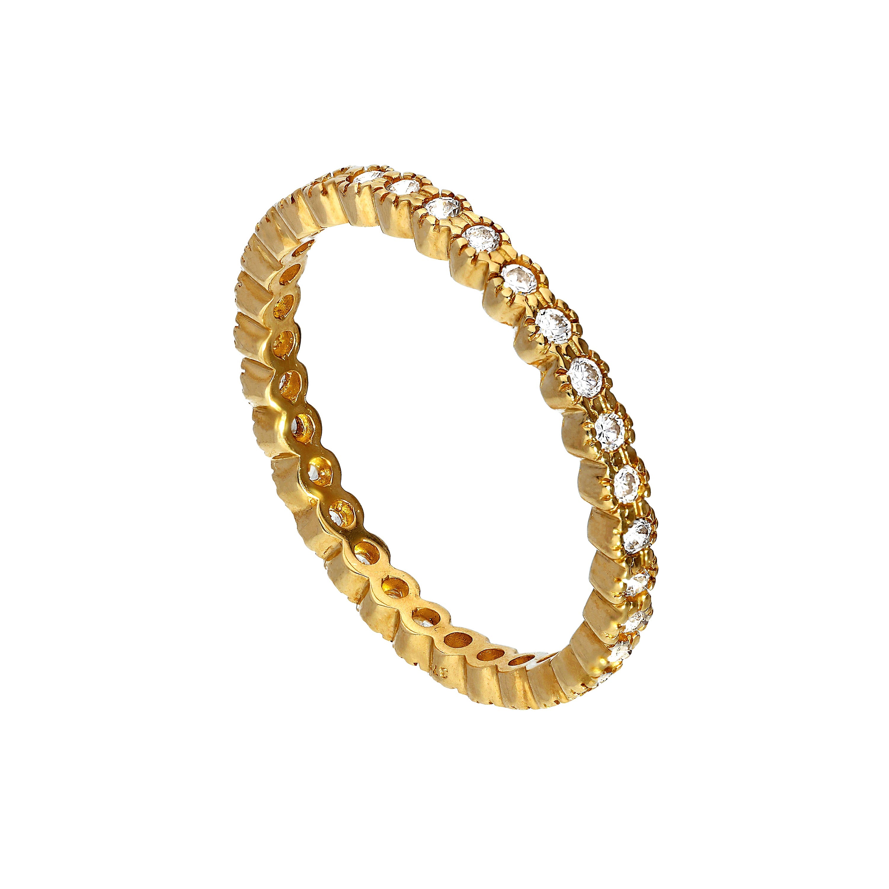 9 Karat Gold & klarer CZ-Kristall Vollständiger Ewigkeitsring zum Stapeln Größe I-U