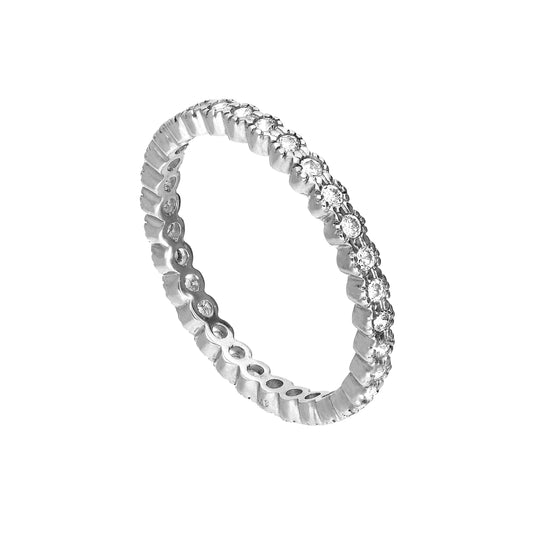 9 Karat Weißgold & klarer CZ-Kristall, voller Ewigkeitsring zum Stapeln, Größe I-U