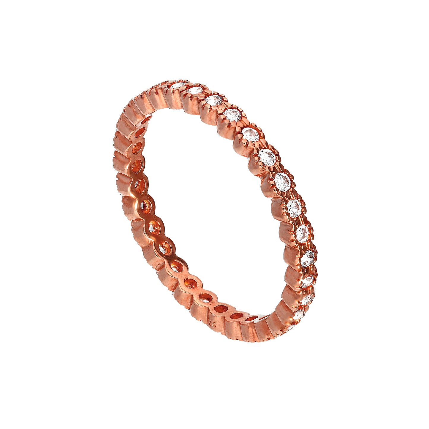 9ct Rose Gold & Clear CZ Crystal Full Eternity Stacking Ring Size I-U
