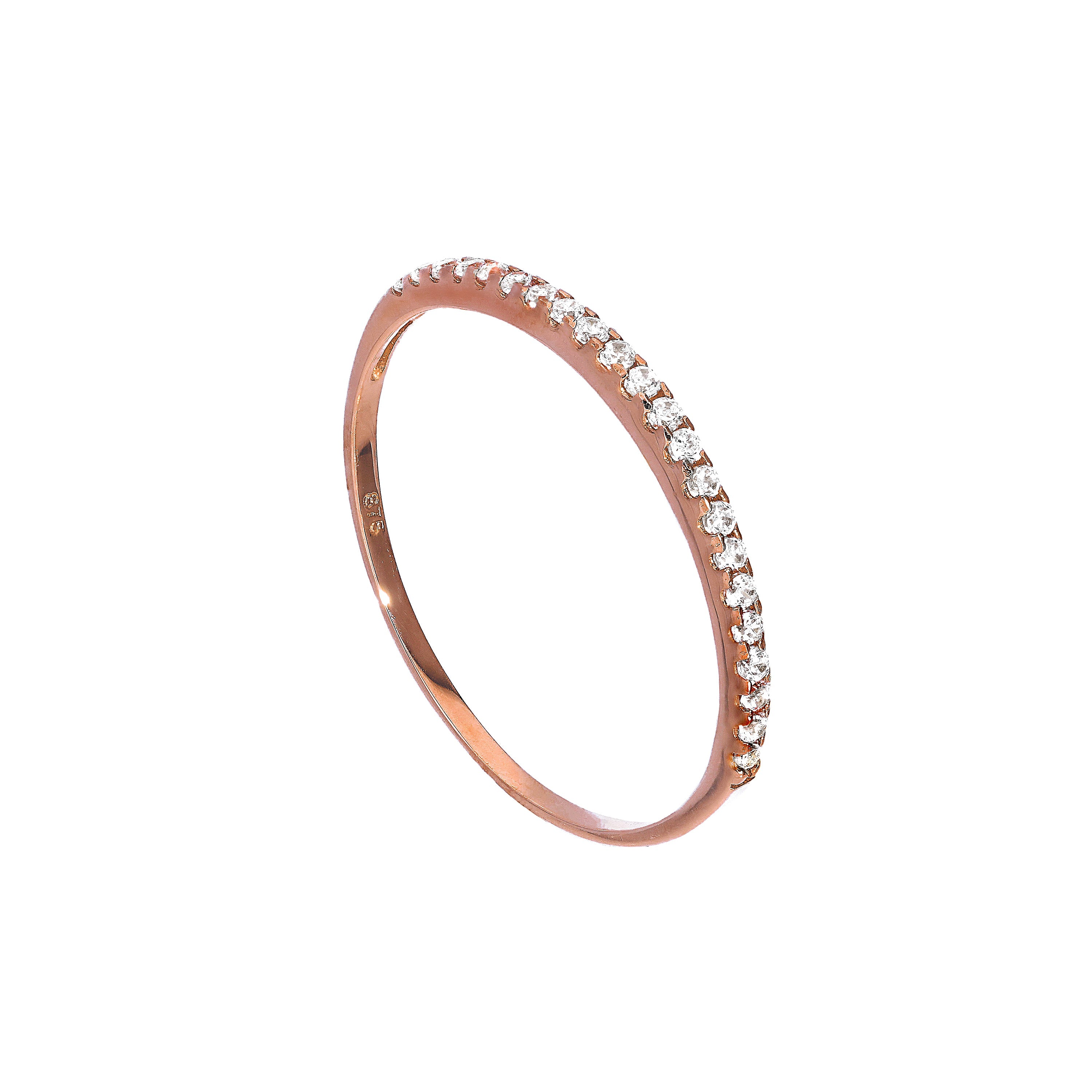 9 Karat Roségold & klarer CZ-Kristall, halber Ewigkeitsring zum Stapeln, Größe I-U
