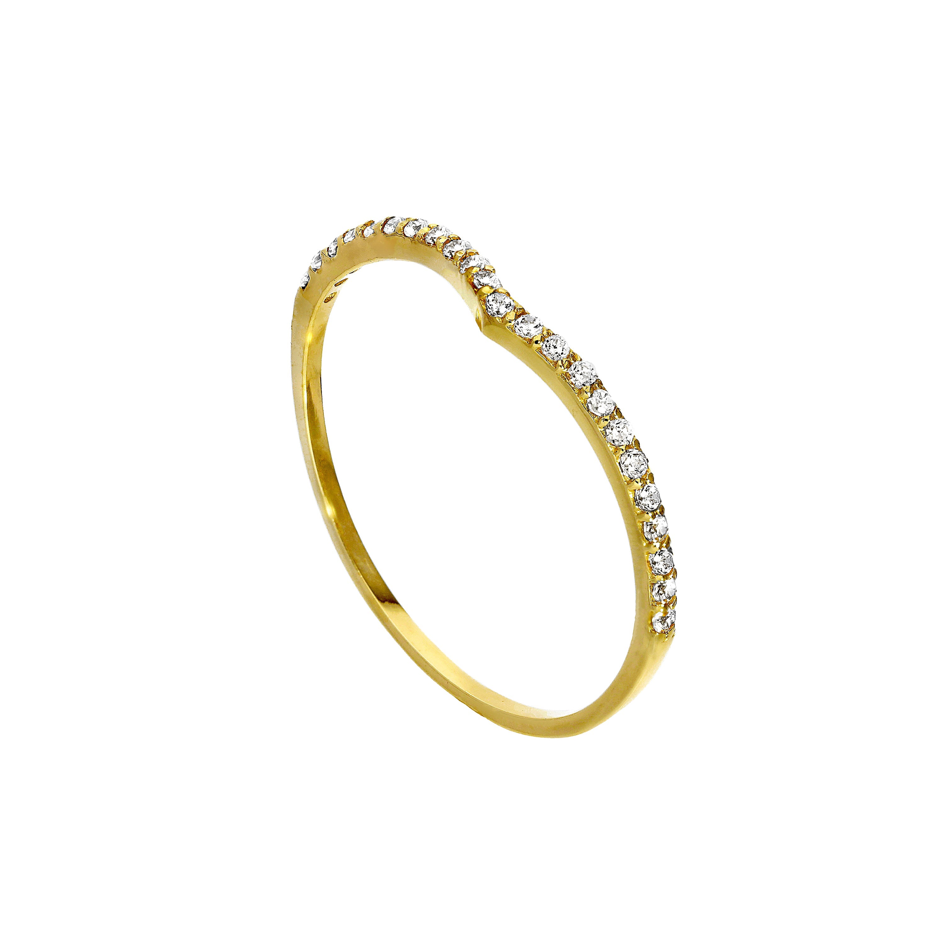 9 Karat Gold & klarer Zirkonia Wishbone-Halb-Ewigkeits-Stapelring Größe I-U