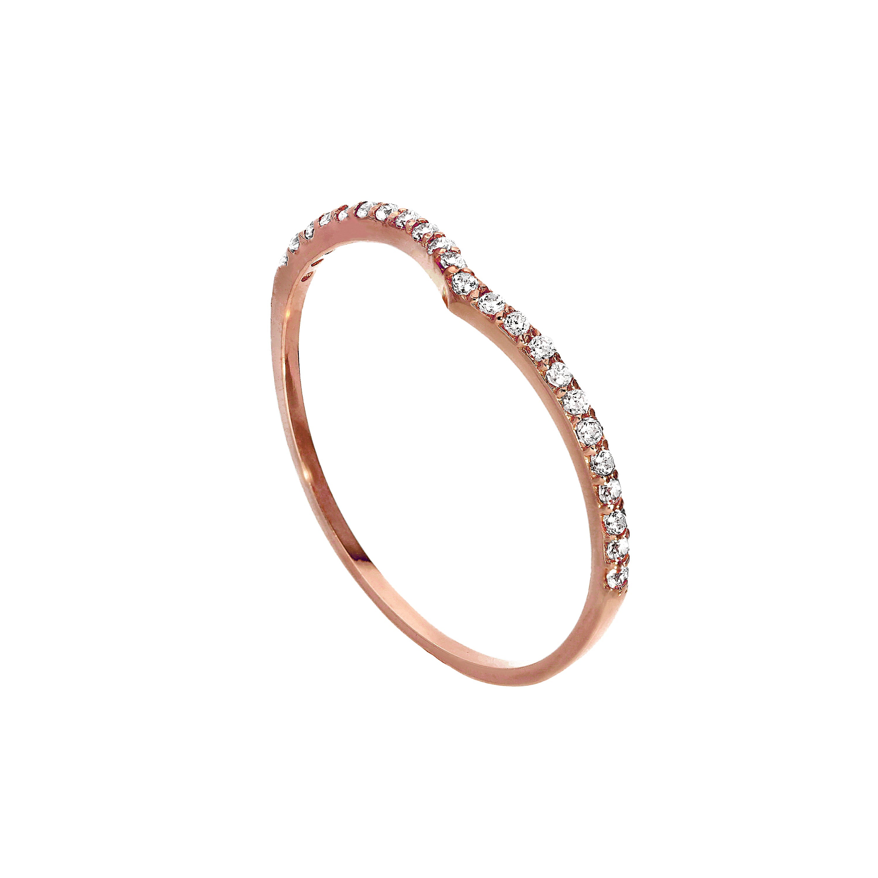 9 Karat Roségold & klarer Zirkonia-Wishbone-Halb-Ewigkeitsring zum Stapeln, Größe I-U