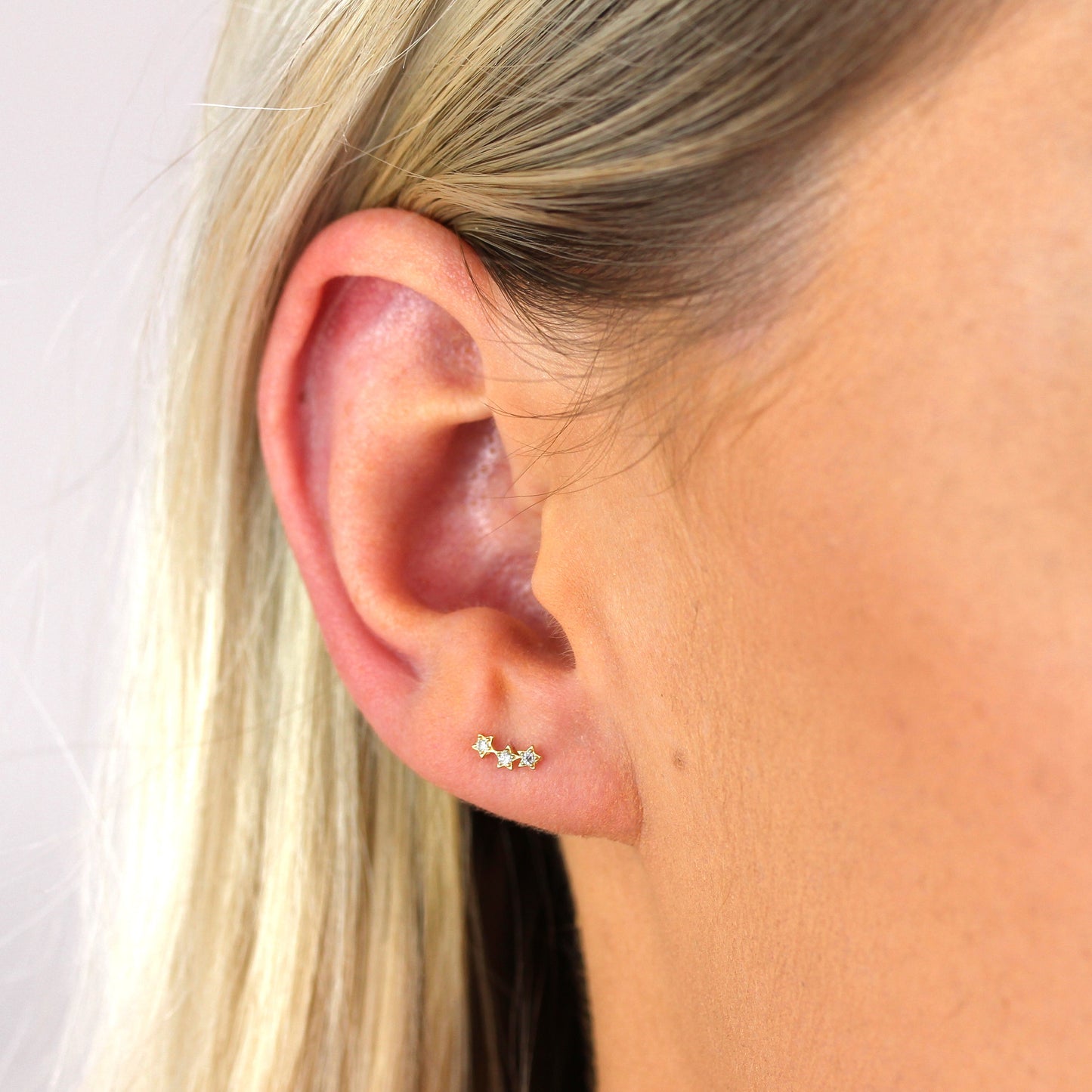9 Karat Gold & Klar CZ Kristall Sternen Reihe Ohrstecker