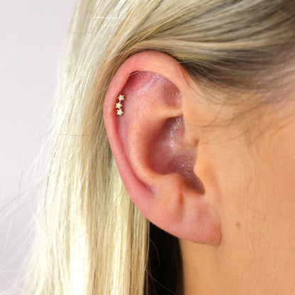 9 Karat Gold & Klar CZ Kristall Sternen Reihe Ohrstecker