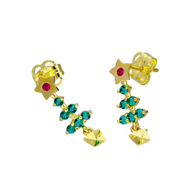 9 Karat Gold Rubin CZ & Smaragd CZ Koloriert Weihnachtsbaum Ohrstecker