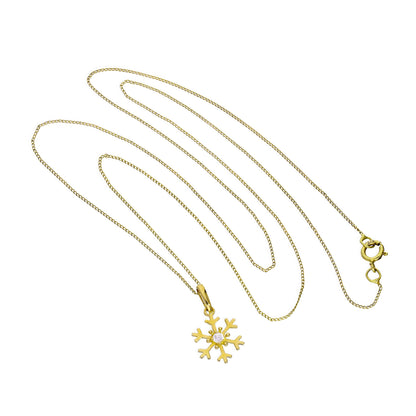 9 Karat Gold & klare CZ-Kristall-Schneeflocken-Anhänger-Halskette 16 - 20 Zoll