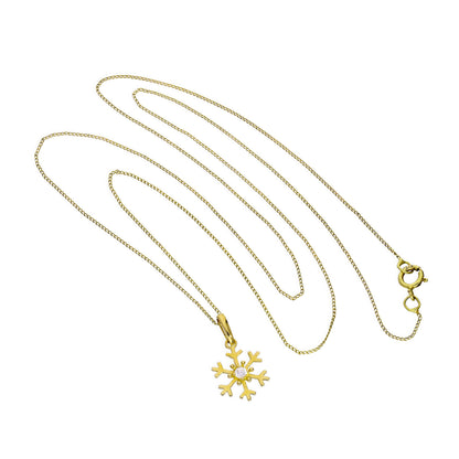 9 Karat Gold & klare CZ-Kristall-Schneeflocken-Anhänger-Halskette 16 - 20 Zoll
