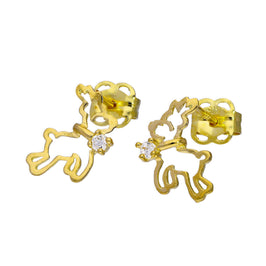 9 Karat Gold & Klar CZ Kristall Fliegendes Rentier Kontur Ohrstecker