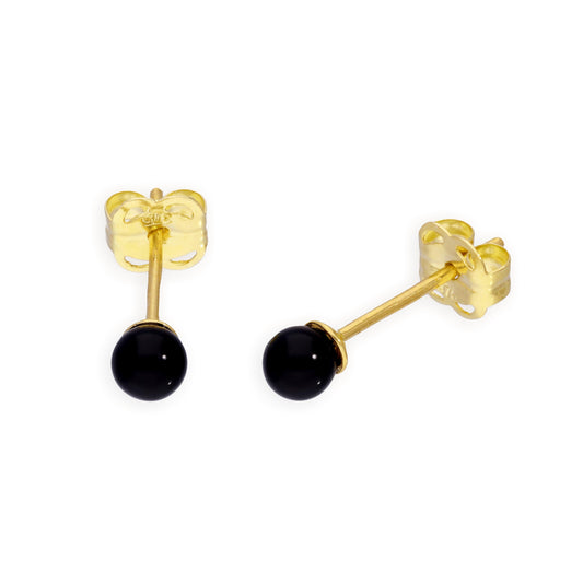 9 Karat Gold & 3mm Schwarz Kugel Ohrstecker