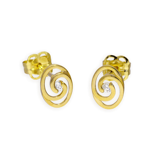 9 Karat Gold & Klar CZ Kristall Wirbel Ohrstecker