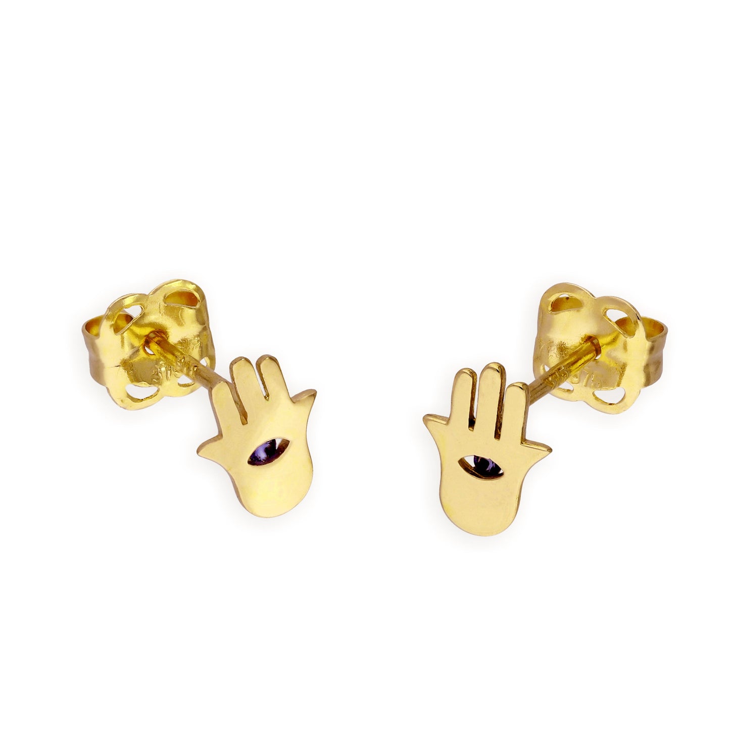 9 Karat Gold & Blau CZ Kristall Hamsa Hand Ohrstecker