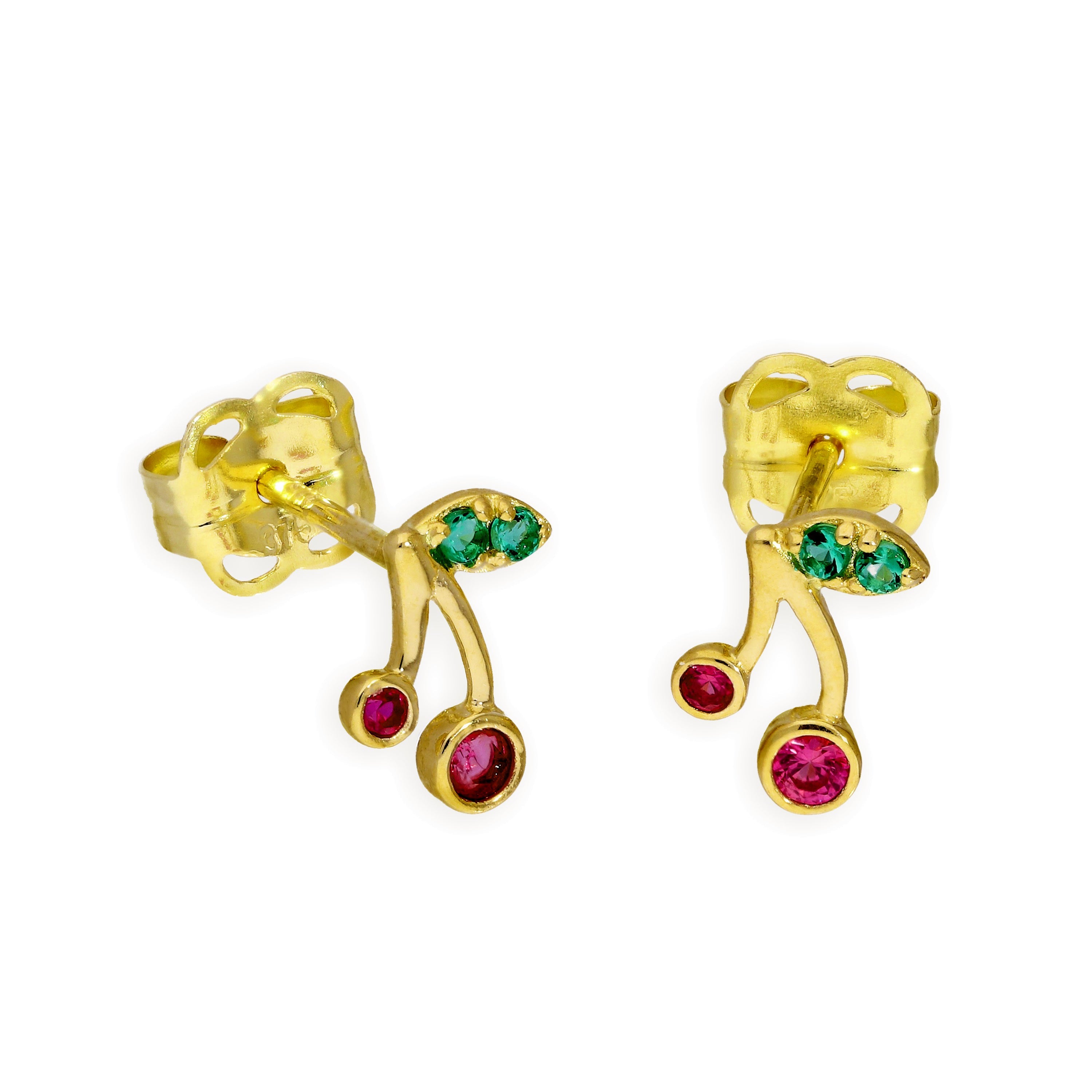 9 Karat Gold Grün & Rot CZ Kristall Kirschen Ohrstecker