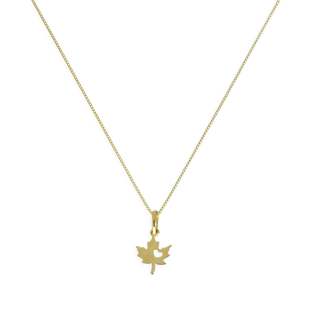 9 Karat Gold Halskette mit Blatt und ausgeschnittenem Herz – 16–20 Zoll