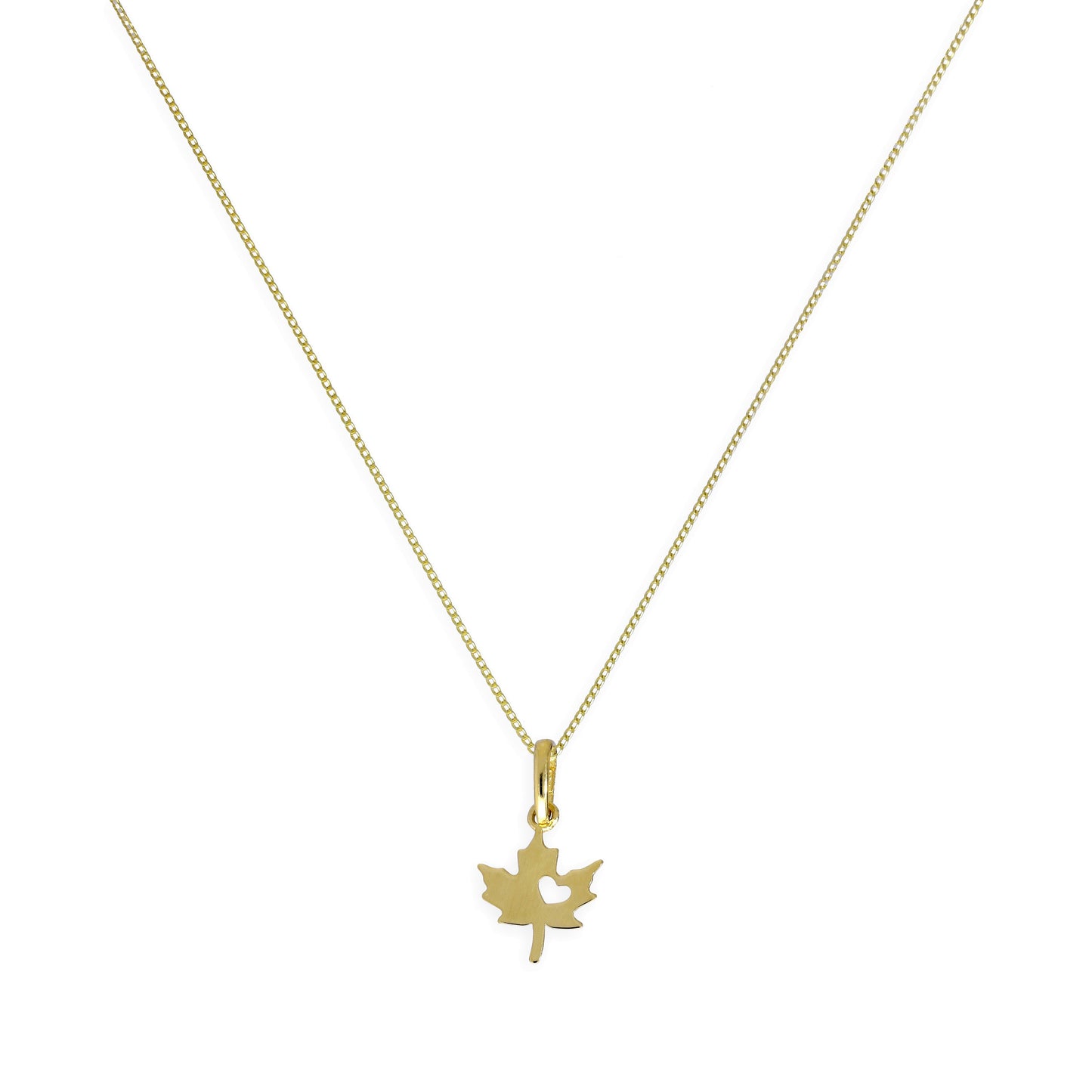 9 Karat Gold Halskette mit Blatt und ausgeschnittenem Herz – 16–20 Zoll
