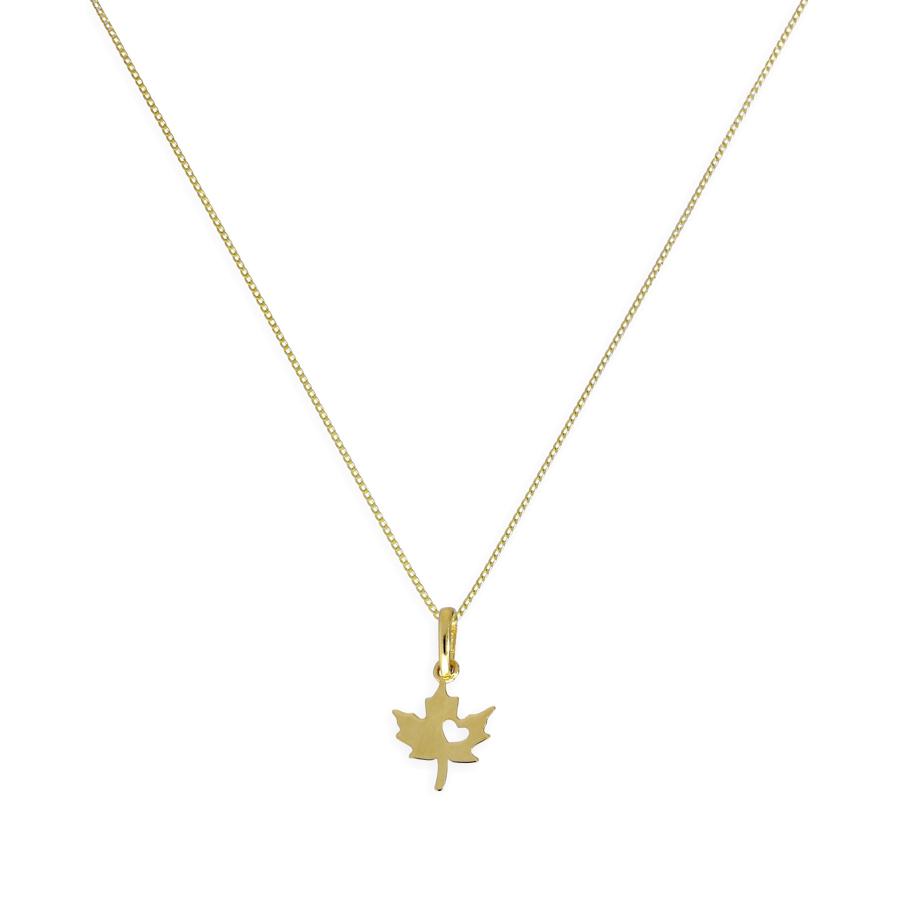 9 Karat Gold Halskette mit Blatt und ausgeschnittenem Herz – 16–20 Zoll
