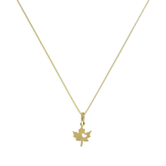 9 Karat Gold Halskette mit Blatt und ausgeschnittenem Herz – 16–20 Zoll