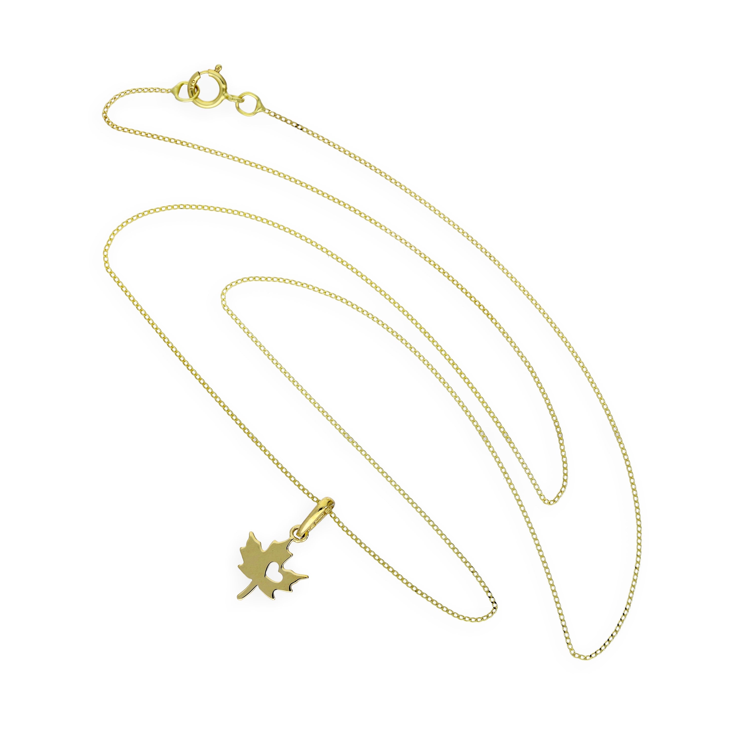 9 Karat Gold Halskette mit Blatt und ausgeschnittenem Herz – 16–20 Zoll
