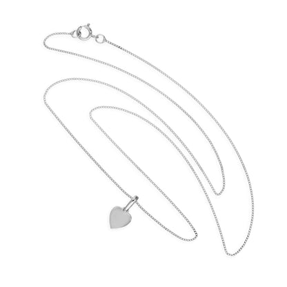 Halskette mit kleinem gravierbarem Herzanhänger aus 9 Karat Weißgold, 16–20 Zoll