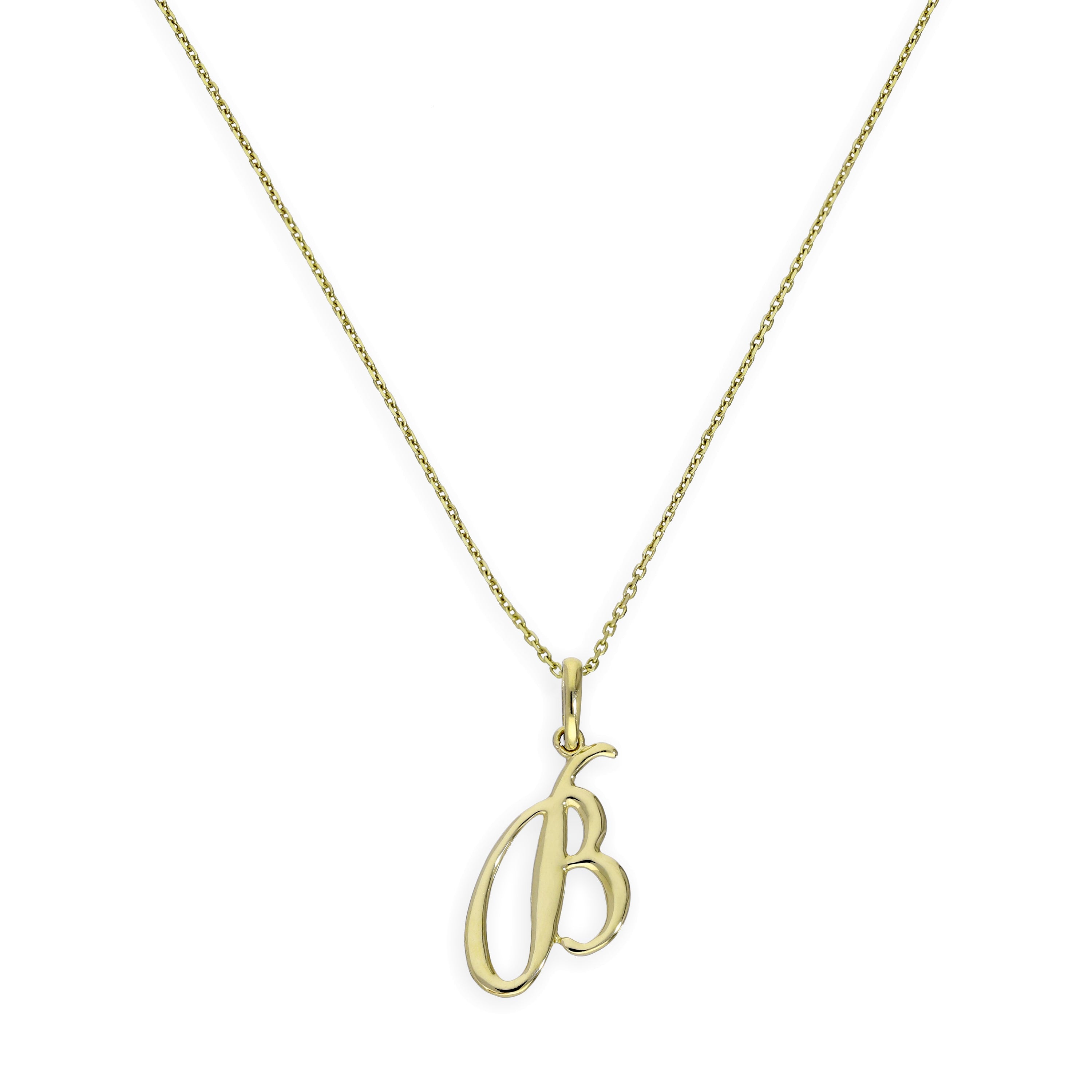 Halskette mit Anhänger aus 9 Karat Gold mit ausgefallener Kalligraphie-Schrift und Buchstabe B, 16–20 Zoll