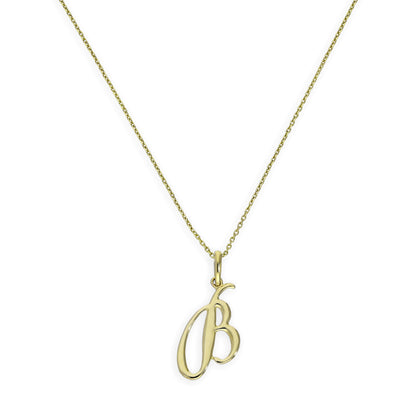 Halskette mit Anhänger aus 9 Karat Gold mit ausgefallener Kalligraphie-Schrift und Buchstabe B, 16–20 Zoll