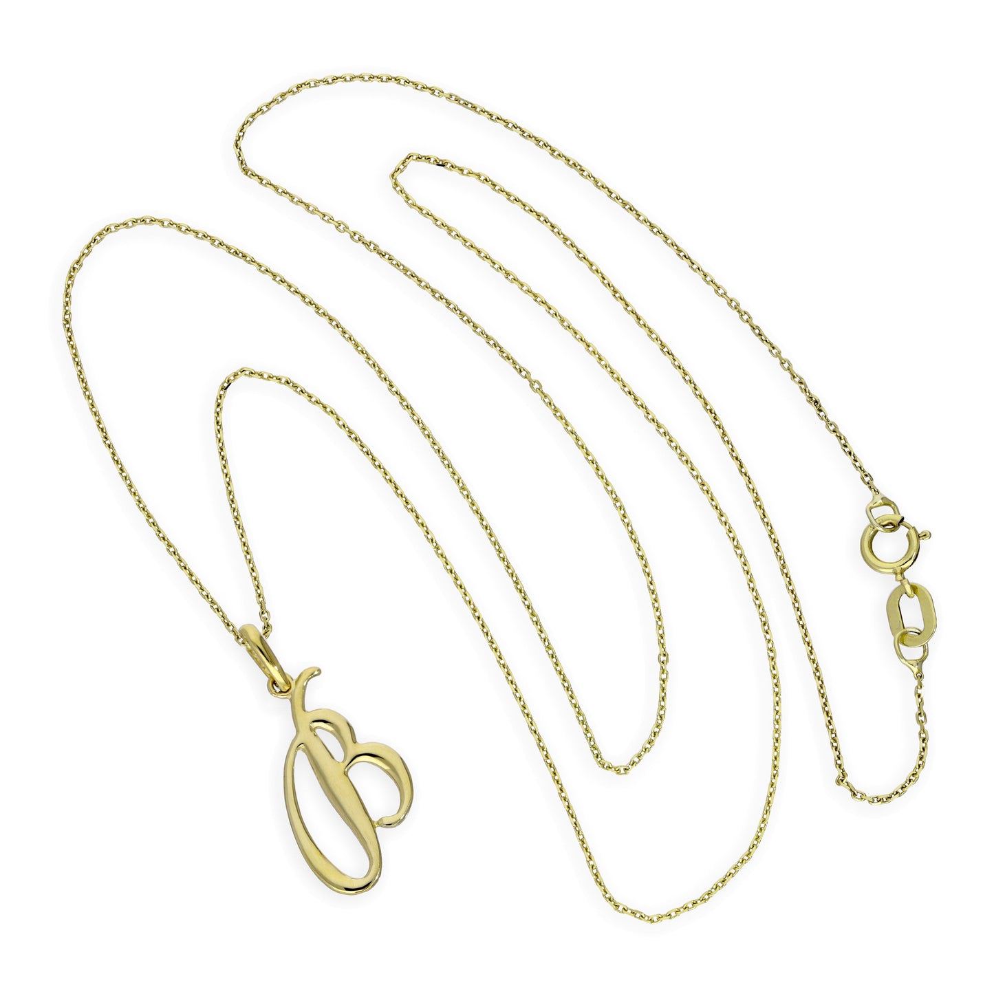 Halskette mit Anhänger aus 9 Karat Gold mit ausgefallener Kalligraphie-Schrift und Buchstabe B, 16–20 Zoll