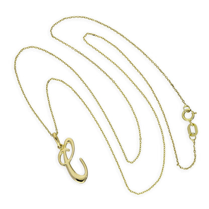 Halskette mit Anhänger aus 9 Karat Gold mit verschnörkelter Kalligraphie-Schrift und Buchstabe C, 16–20 Zoll