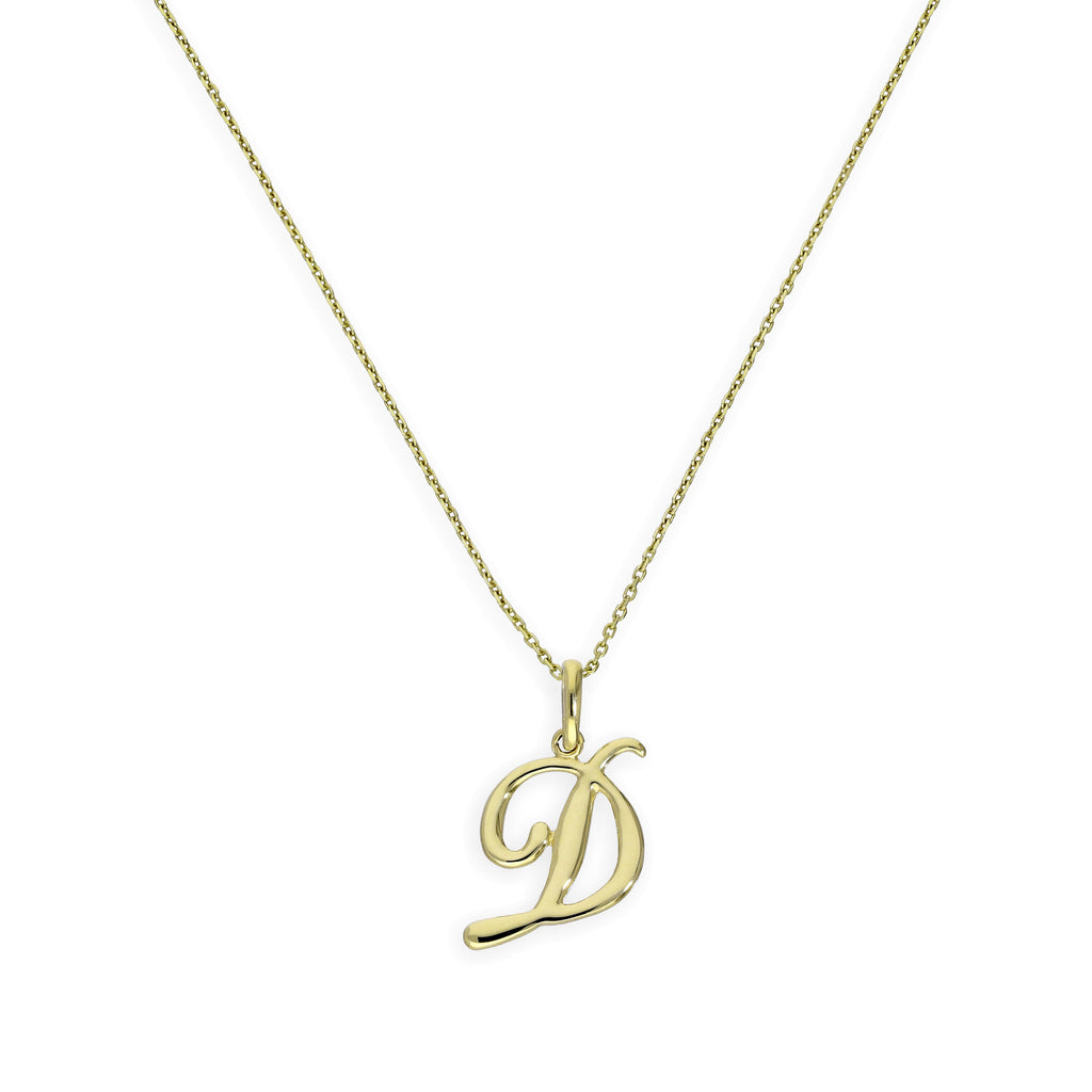 9 Karat Gold Fantasievoll Kalligrafie Schrift Buchstabe D Anhänger Halskette 40,5 - 51 cm