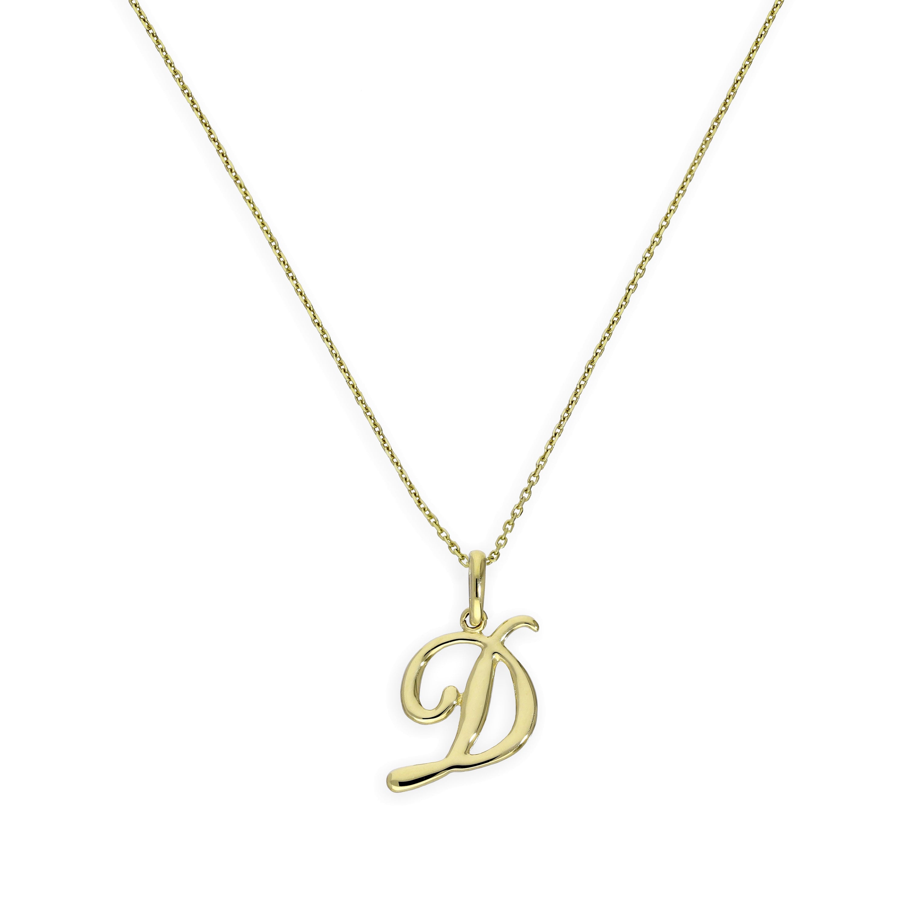 9 Karat Gold Fantasievoll Kalligrafie Schrift Buchstabe D Anhänger Halskette 40,5 - 51 cm