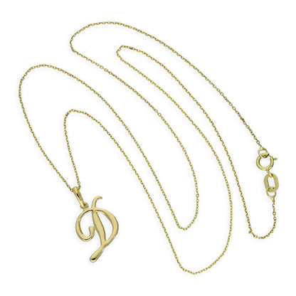 9 Karat Gold Fantasievoll Kalligrafie Schrift Buchstabe D Anhänger Halskette 40,5 - 51cm