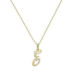 Halskette mit Anhänger aus 9 Karat Gold mit verschnörkelter Kalligraphie-Schrift und Buchstabe E, 16–20 Zoll