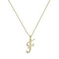 Halskette mit Anhänger aus 9 Karat Gold mit verschnörkelter Kalligraphie-Schrift und Buchstabe F, 16–20 Zoll