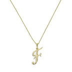 Halskette mit Anhänger aus 9 Karat Gold mit verschnörkelter Kalligraphie-Schrift und Buchstabe F, 16–20 Zoll