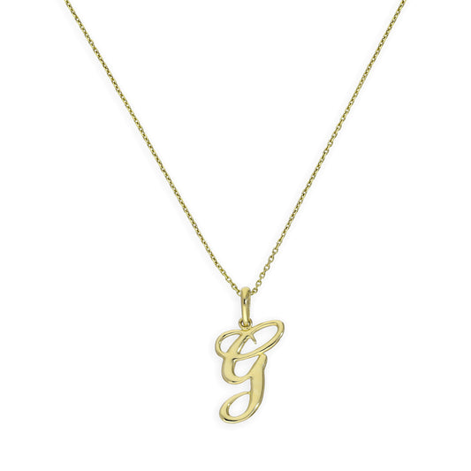 9ct Gold Fancy Calligraphy Script Letter G Pendant Necklace 16 - 20 Inches